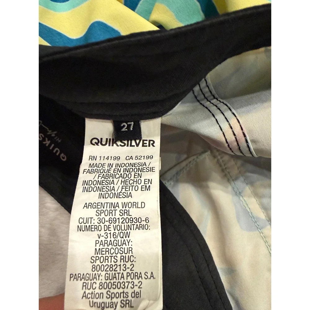 Quiksilver Highline Mens Board Shorts 27 Yellow Blue Swirl 4-Way Stretch Swim